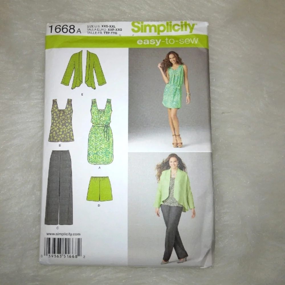SIMPLICITY 1668 Sz XXS-XXL Easy-to-sew Jacket Dress Top Pants Shorts